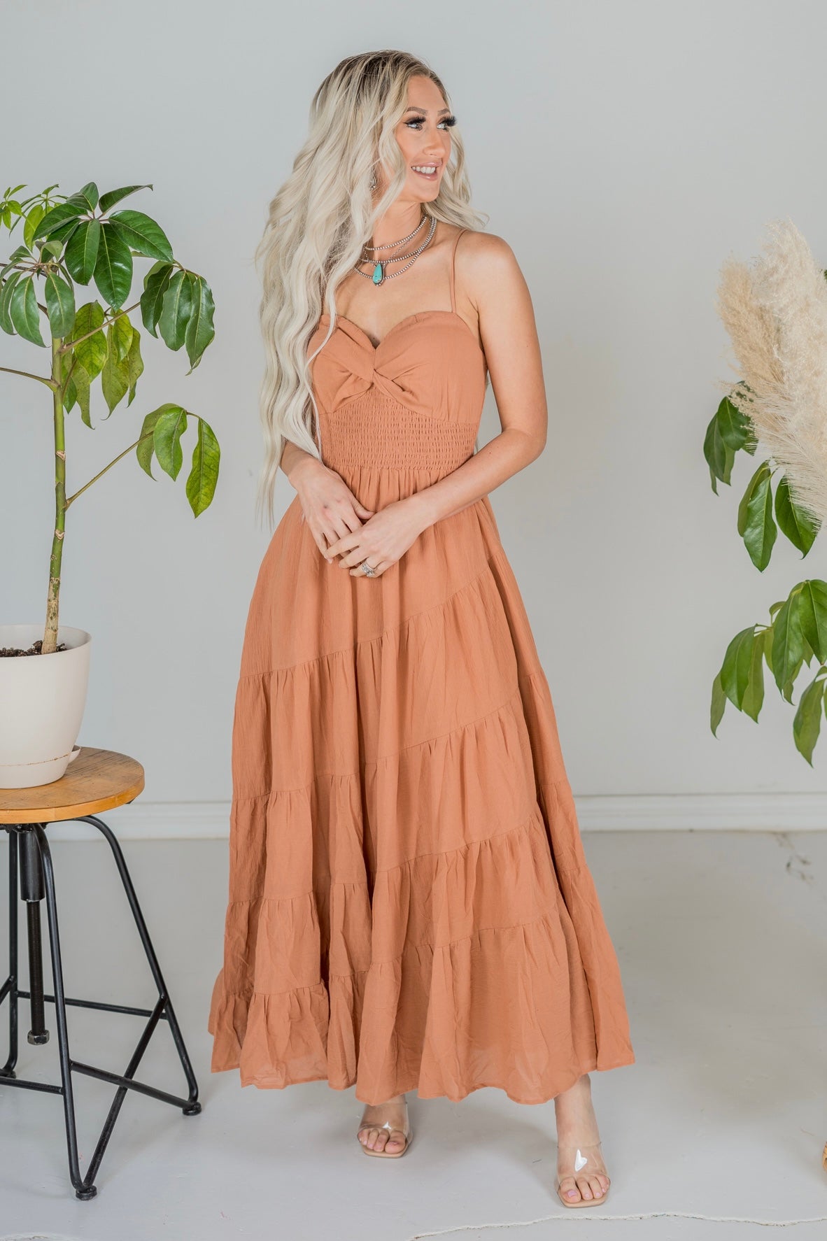 Apricot Strapless Tiered Maxi Dress - Whiskey Skies - DAVI & DANI