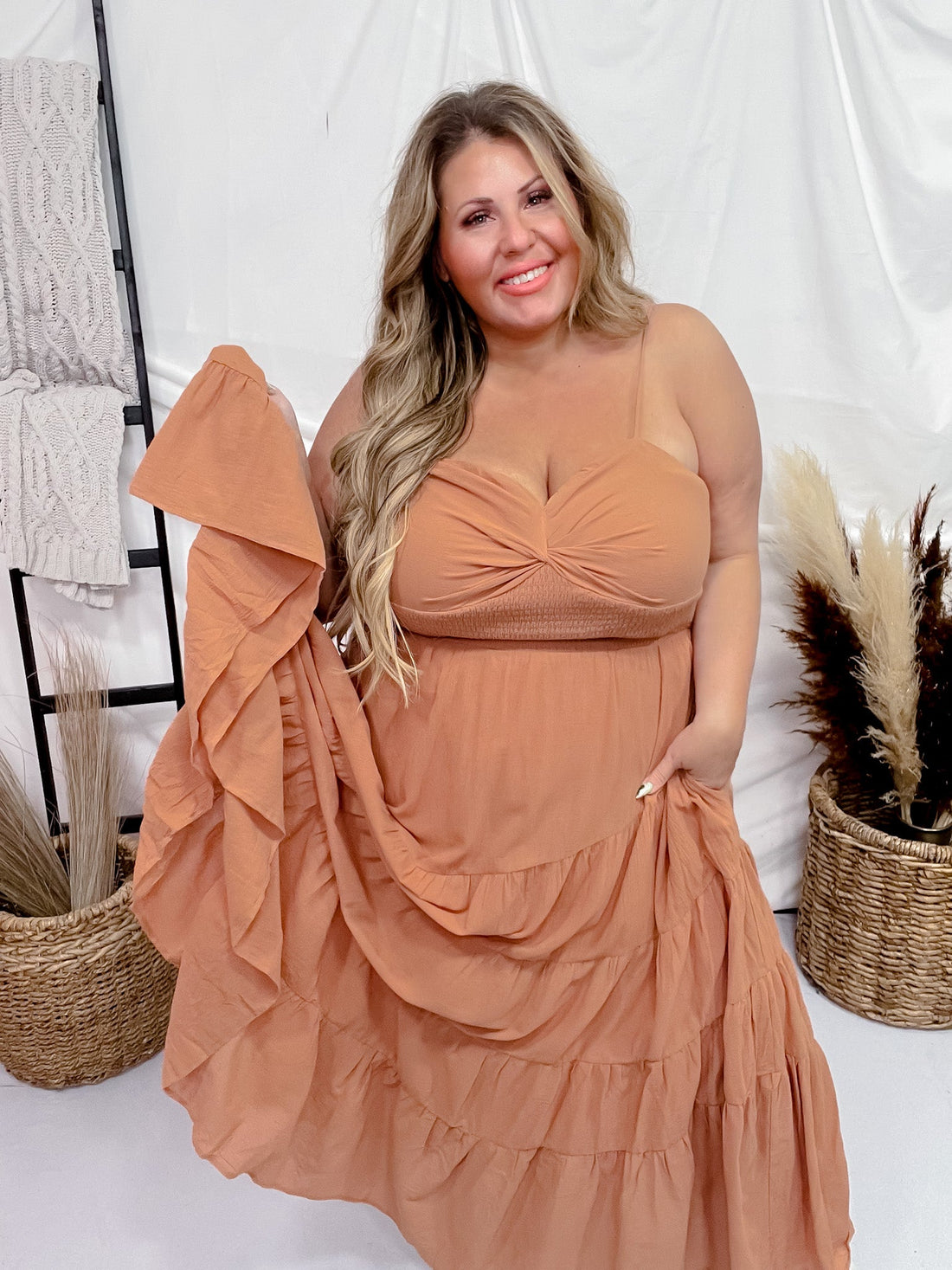 Apricot Strapless Tiered Maxi Dress - Whiskey Skies - DAVI & DANI