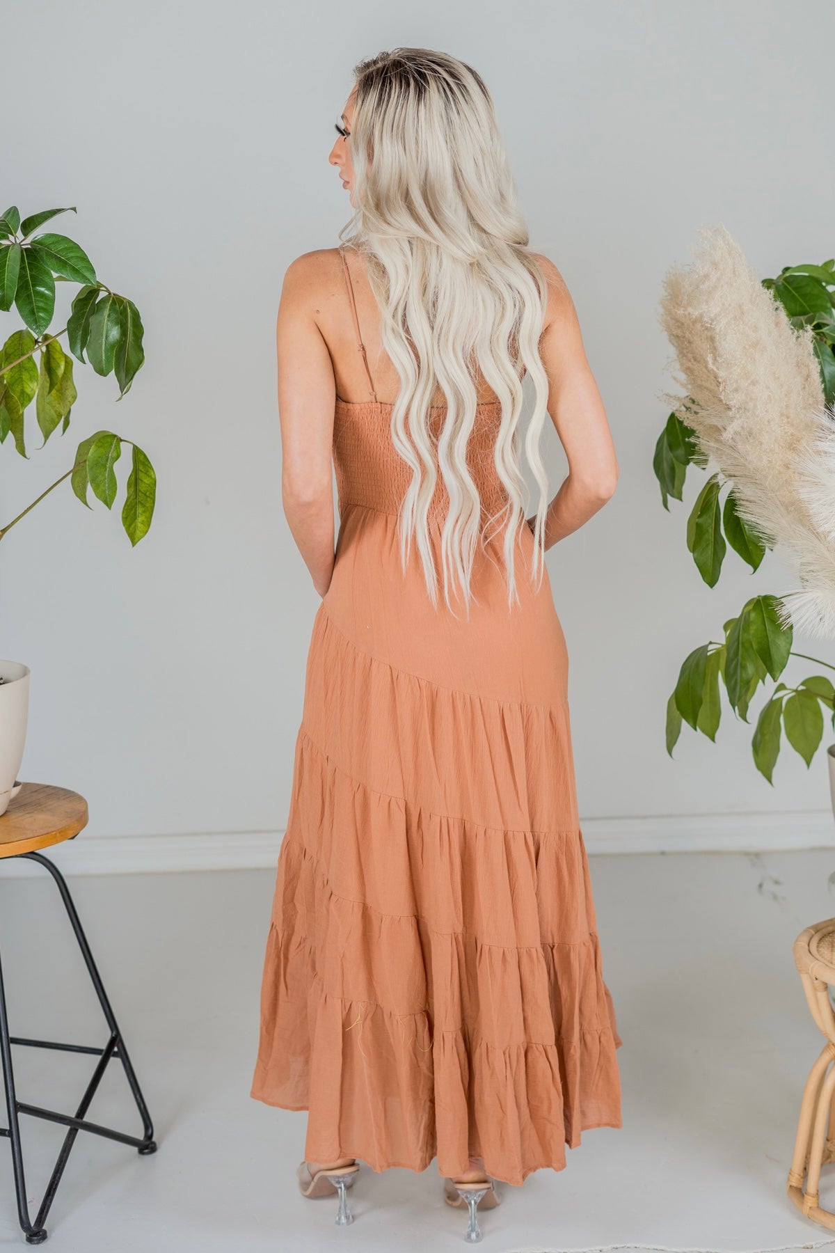 Apricot Strapless Tiered Maxi Dress - Whiskey Skies - DAVI & DANI