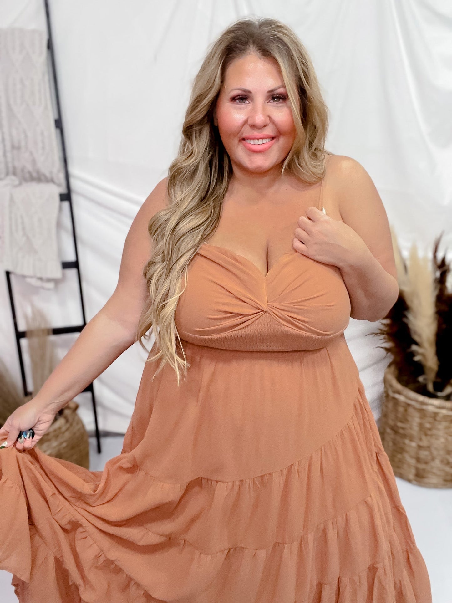 Apricot Strapless Tiered Maxi Dress - Whiskey Skies - DAVI & DANI