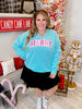 Aqua Blue "Merry" Sweatshirt - Whiskey Skies - SOUTHERN BLISS COMPANY