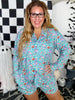 Aqua Skeleton Long Sleeve Shirt And Shorts Pajama Set - Whiskey Skies - BIRD & CO