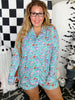 Aqua Skeleton Long Sleeve Shirt And Shorts Pajama Set - Whiskey Skies - BIRD & CO