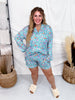 Aqua Skeleton Long Sleeve Shirt And Shorts Pajama Set - Whiskey Skies - BIRD & CO