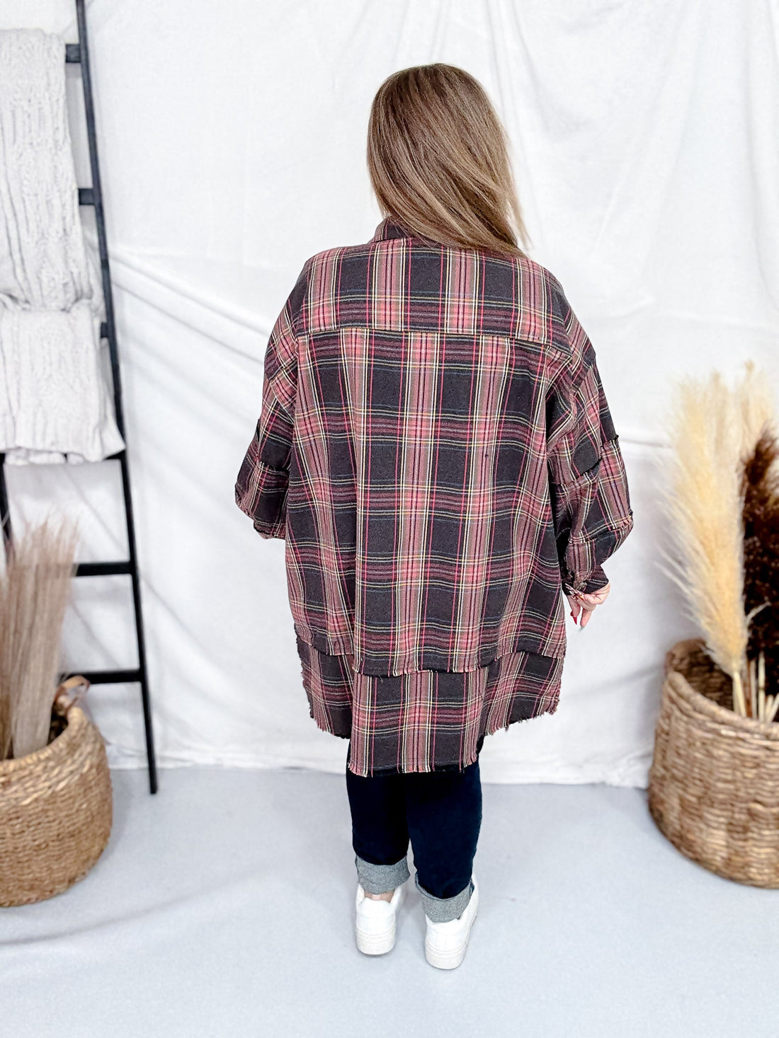 Ash Plaid Button Down Flannel Shirt Dress - Whiskey Skies - EASEL