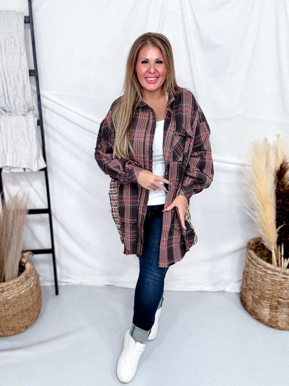 Ash Plaid Button Down Flannel Shirt Dress - Whiskey Skies - EASEL