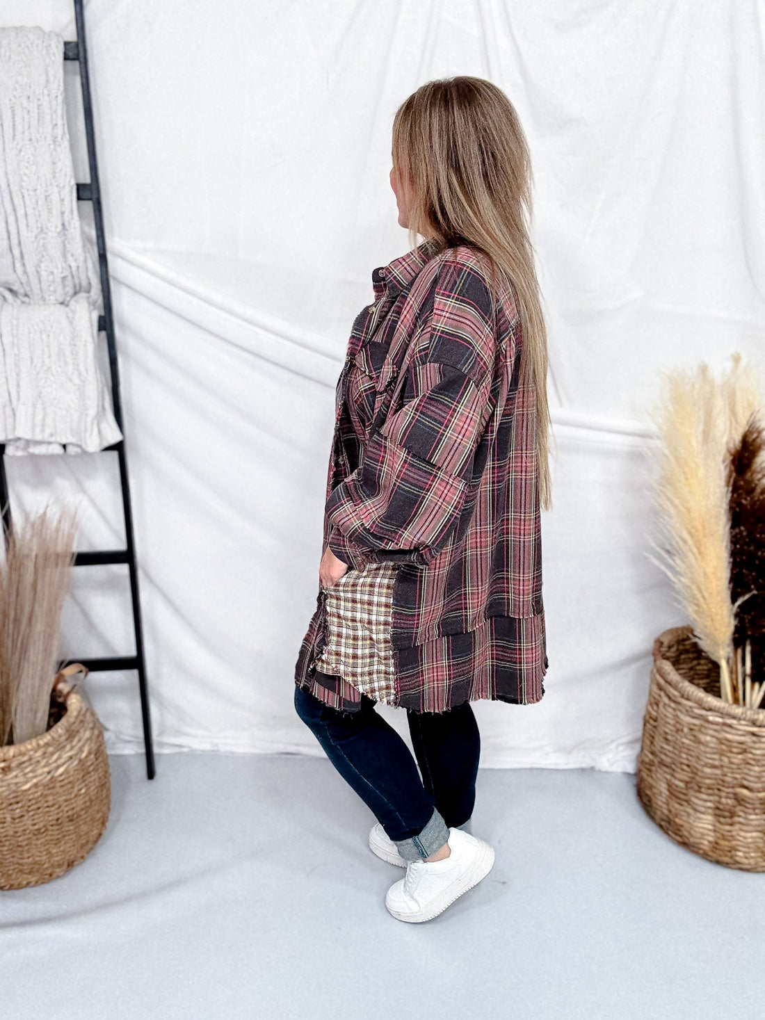 Ash Plaid Button Down Flannel Shirt Dress - Whiskey Skies - EASEL