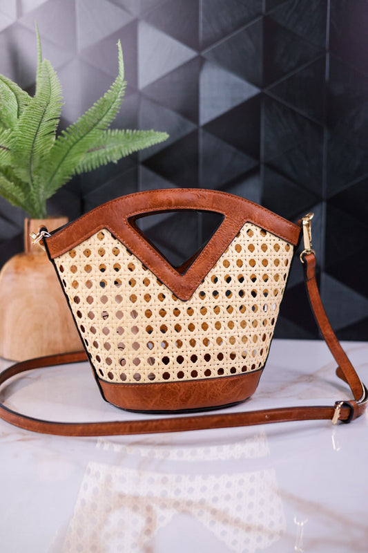 Ashlyn Rattan Bucket Bag - Whiskey Skies - JEN&CO.