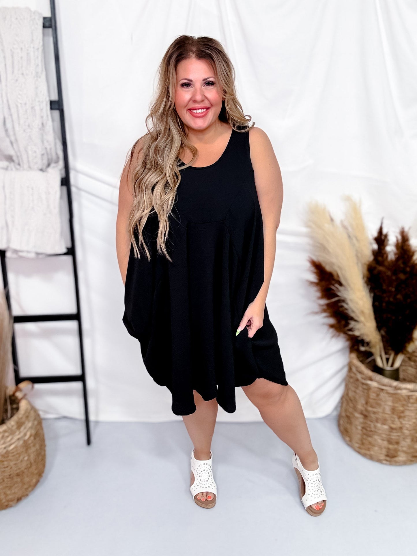 Asymmetrical Flowy Black Tank Top Dress - Whiskey Skies - SEW IN LOVE