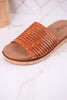 "At Ease" Cognac Slip On Sandals With Stud Accents - Whiskey Skies - CORKYS FOOTWEAR