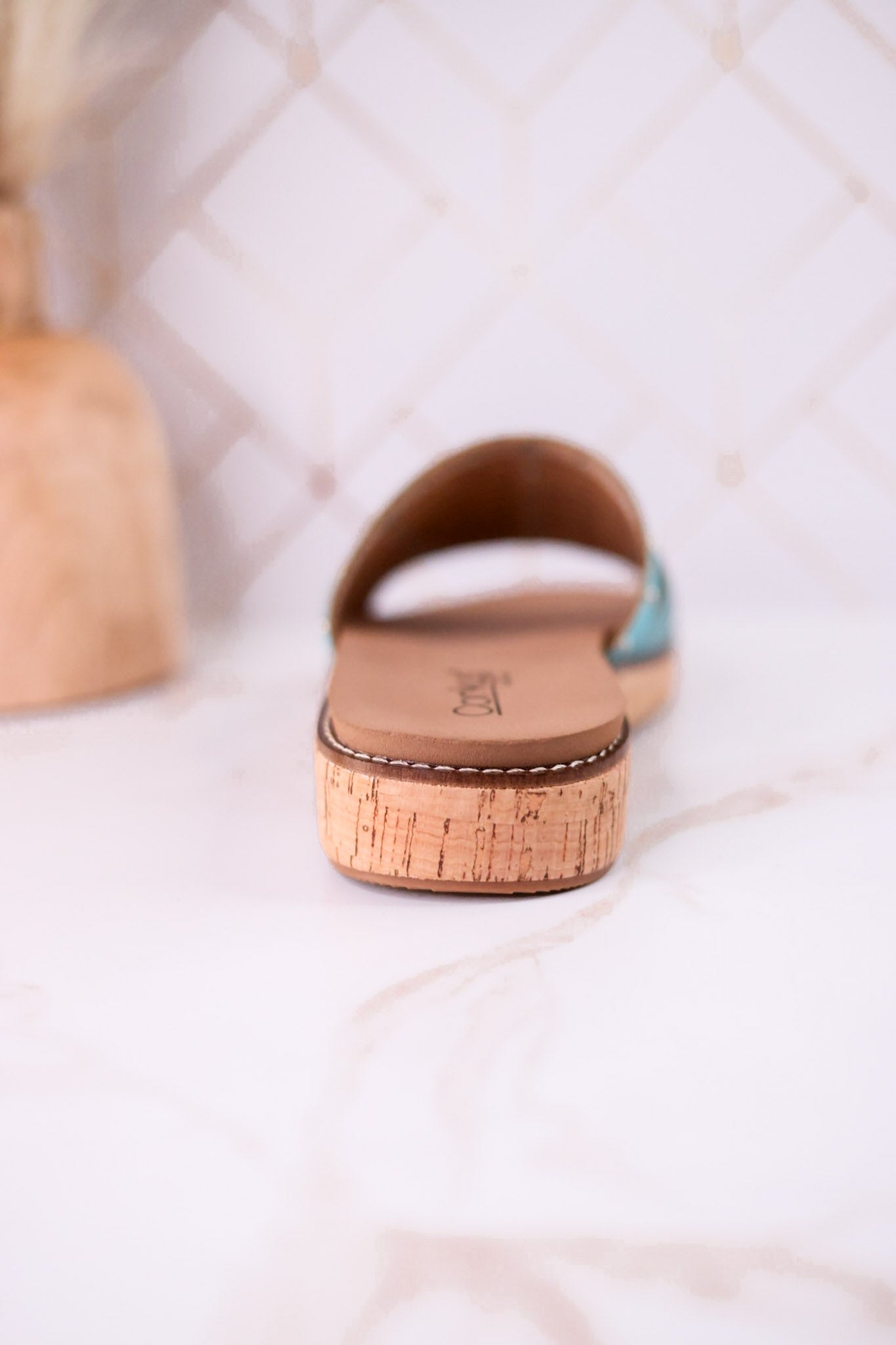 "At Ease" Turquoise Slip On Sandals With Stud Accents - Whiskey Skies - CORKYS FOOTWEAR