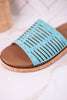 "At Ease" Turquoise Slip On Sandals With Stud Accents - Whiskey Skies - CORKYS FOOTWEAR