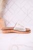 "At Ease" White Slip On Sandals With Stud Accents - Whiskey Skies - CORKYS FOOTWEAR