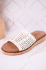"At Ease" White Slip On Sandals With Stud Accents - Whiskey Skies - CORKYS FOOTWEAR