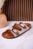 "Atta Girl" Cream Crackle Sandals With Engraved Buckles - Whiskey Skies - CORKYS FOOTWEAR