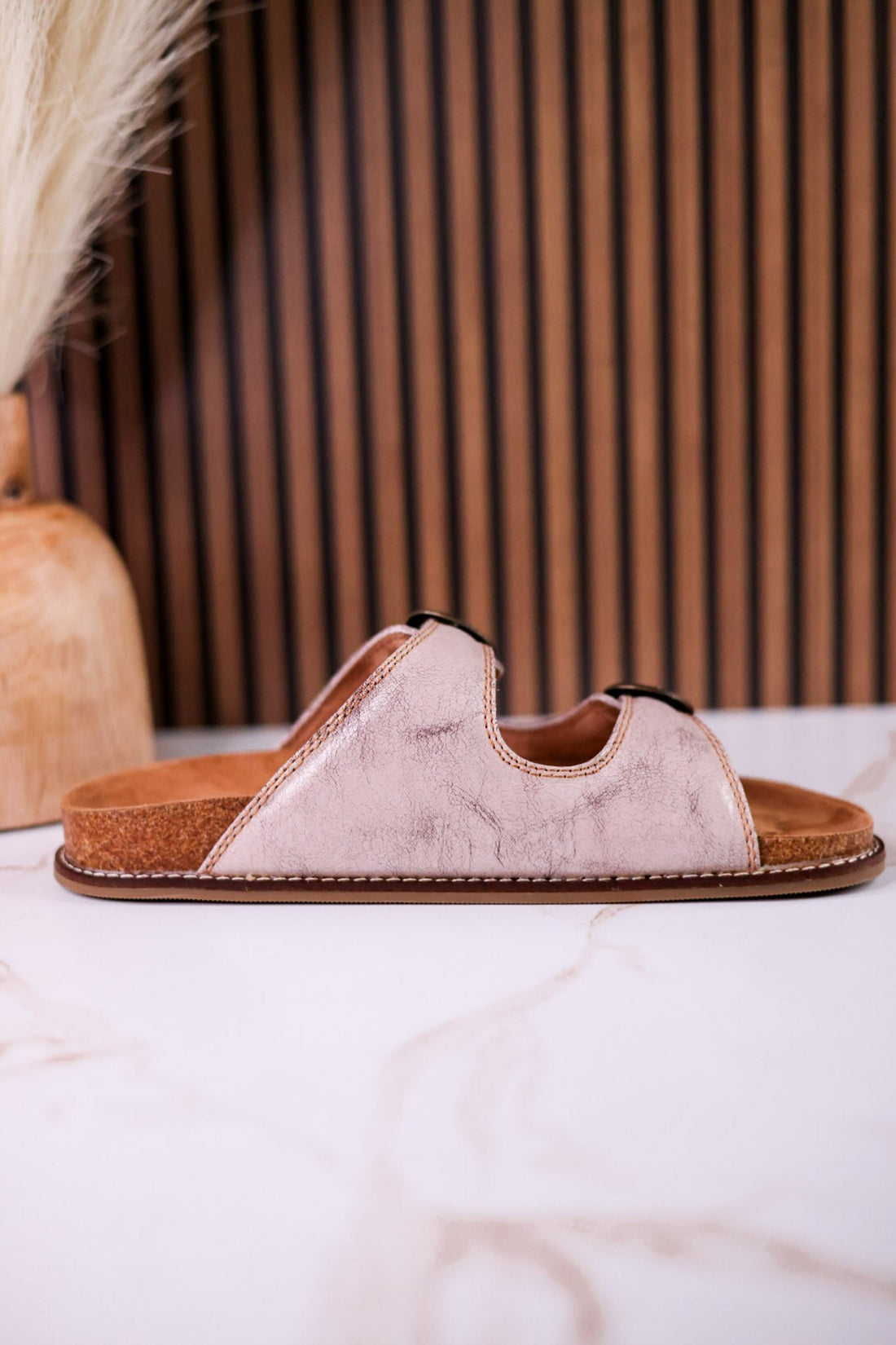 "Atta Girl" Cream Crackle Sandals With Engraved Buckles - Whiskey Skies - CORKYS FOOTWEAR