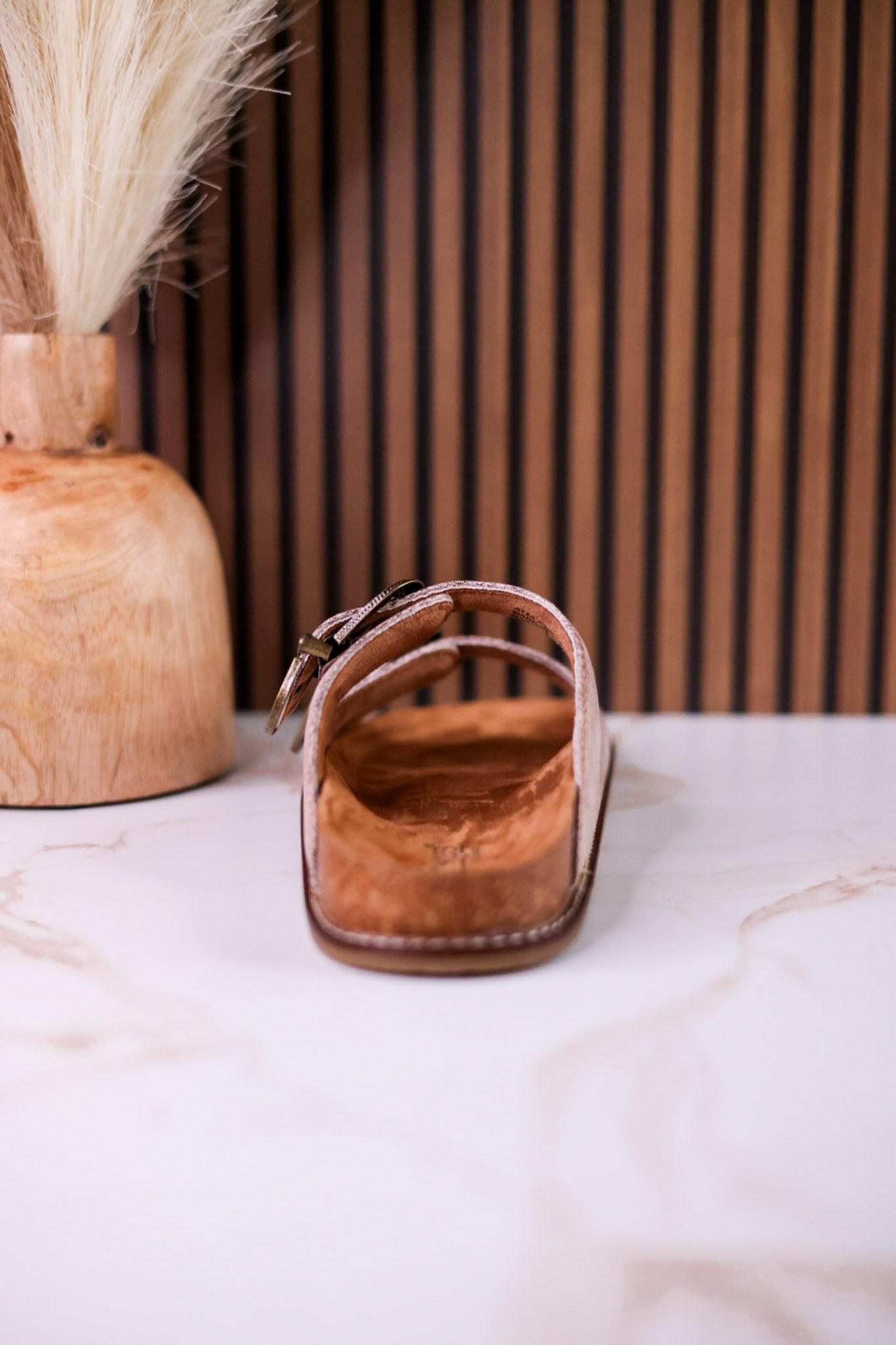 "Atta Girl" Cream Crackle Sandals With Engraved Buckles - Whiskey Skies - CORKYS FOOTWEAR