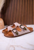 "Atta Girl" Cream Crackle Sandals With Engraved Buckles - Whiskey Skies - CORKYS FOOTWEAR