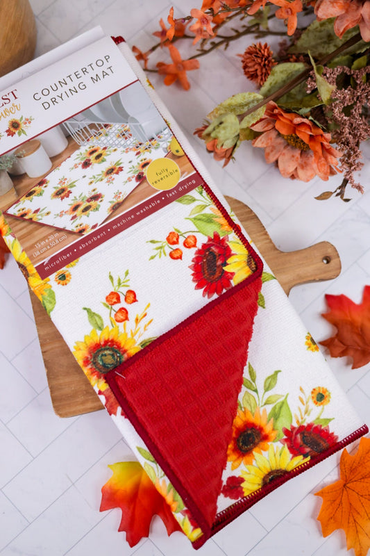 Autumn Harvest Sunflower Countertop Drying Mat - Whiskey Skies - KAY DEE DESIGNS