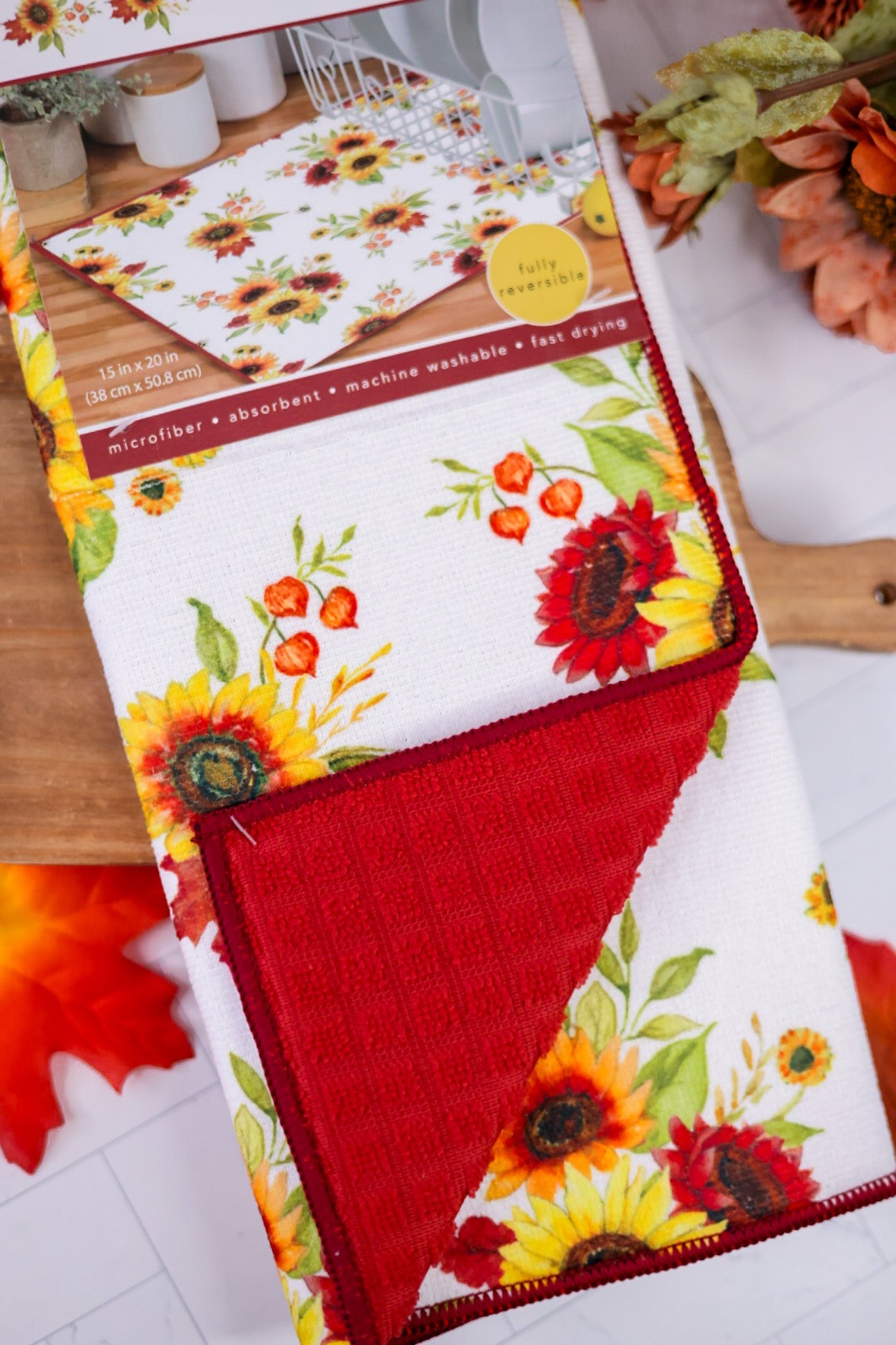 Autumn Harvest Sunflower Countertop Drying Mat - Whiskey Skies - KAY DEE DESIGNS