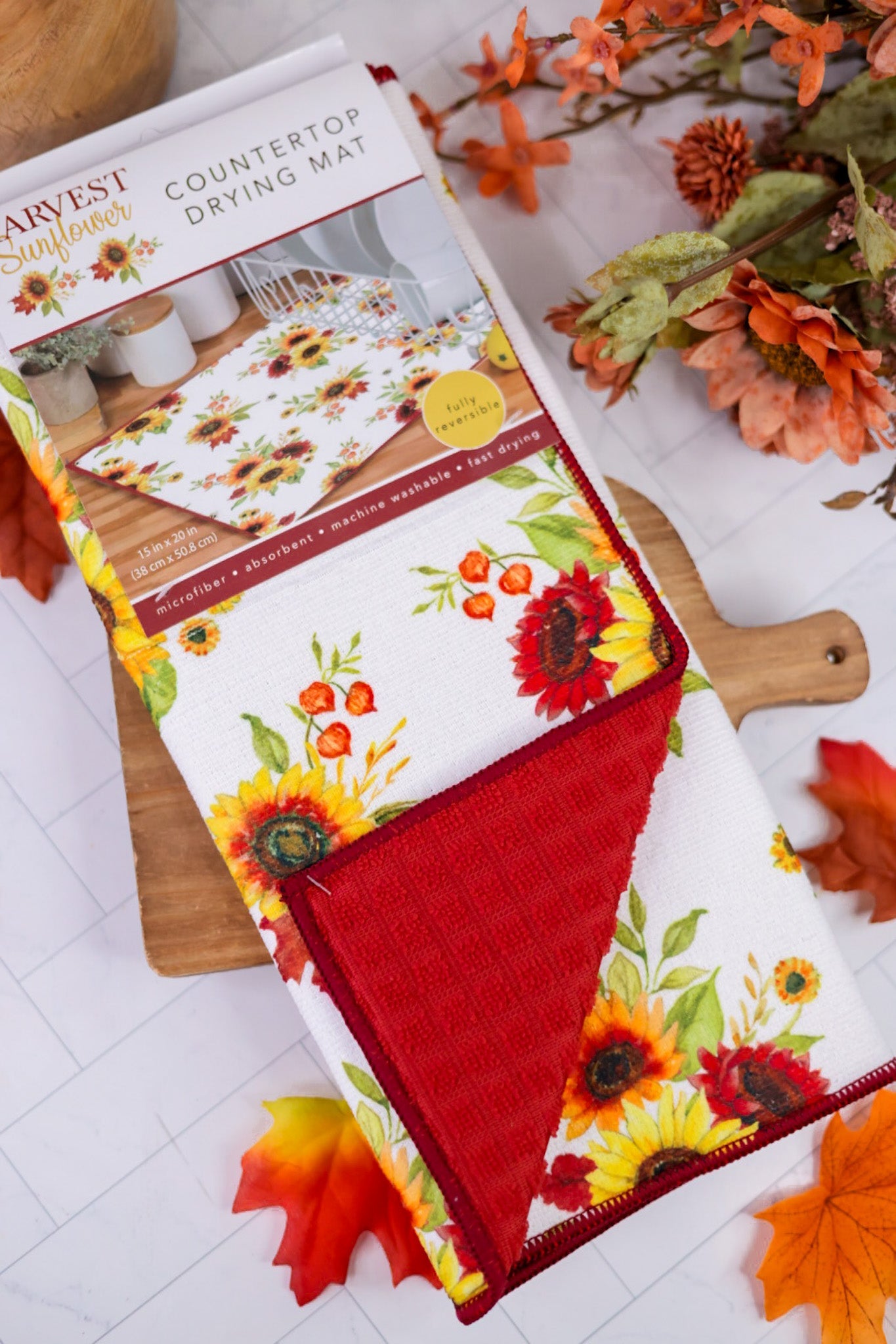 Autumn Harvest Sunflower Countertop Drying Mat - Whiskey Skies - KAY DEE DESIGNS