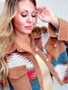 Aztec Pattern Color Block Button Down Shacket - Whiskey Skies - SWEET GENERIS