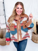 Aztec Pattern Color Block Button Down Shacket - Whiskey Skies - SWEET GENERIS
