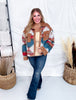 Aztec Pattern Color Block Button Down Shacket - Whiskey Skies - SWEET GENERIS