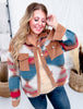 Aztec Pattern Color Block Button Down Shacket - Whiskey Skies - SWEET GENERIS
