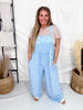 Baby Blue Wide Leg Overall Jumpsuit With Textured Floral Pattern - Whiskey Skies - ODDI