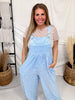 Baby Blue Wide Leg Overall Jumpsuit With Textured Floral Pattern - Whiskey Skies - ODDI