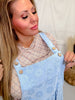 Baby Blue Wide Leg Overall Jumpsuit With Textured Floral Pattern - Whiskey Skies - ODDI