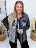 Bad & Boujee Checkered Shacket With Sequined Velvet Trim - Whiskey Skies - STERLING KREEK