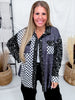 Bad & Boujee Checkered Shacket With Sequined Velvet Trim - Whiskey Skies - STERLING KREEK