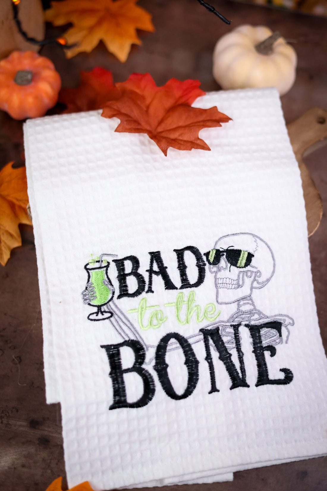 Bad To The Bone Skeleton Decorative Kitchen Towel - Whiskey Skies - C & F ENTERPRISES