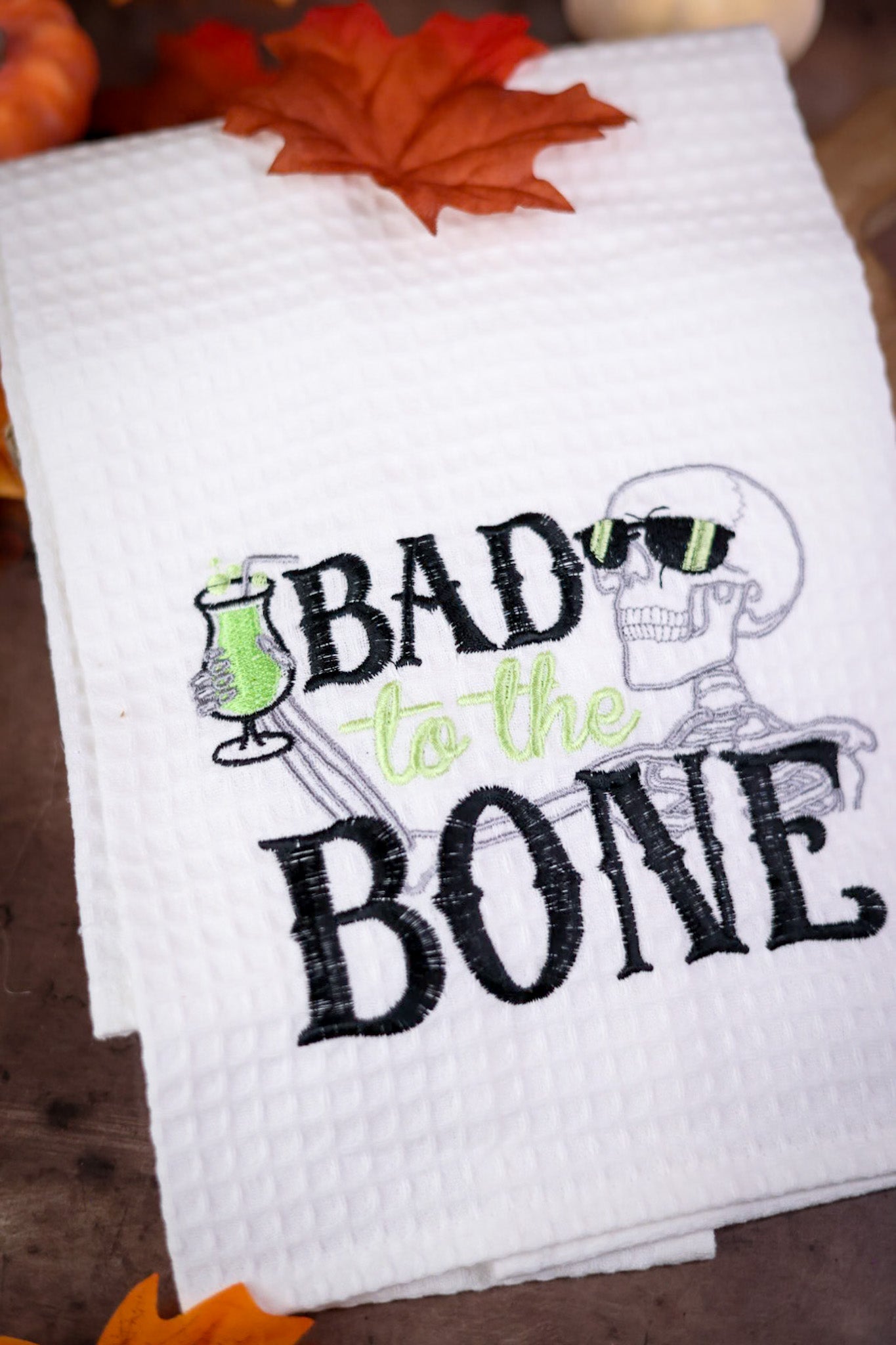 Bad To The Bone Skeleton Decorative Kitchen Towel - Whiskey Skies - C & F ENTERPRISES