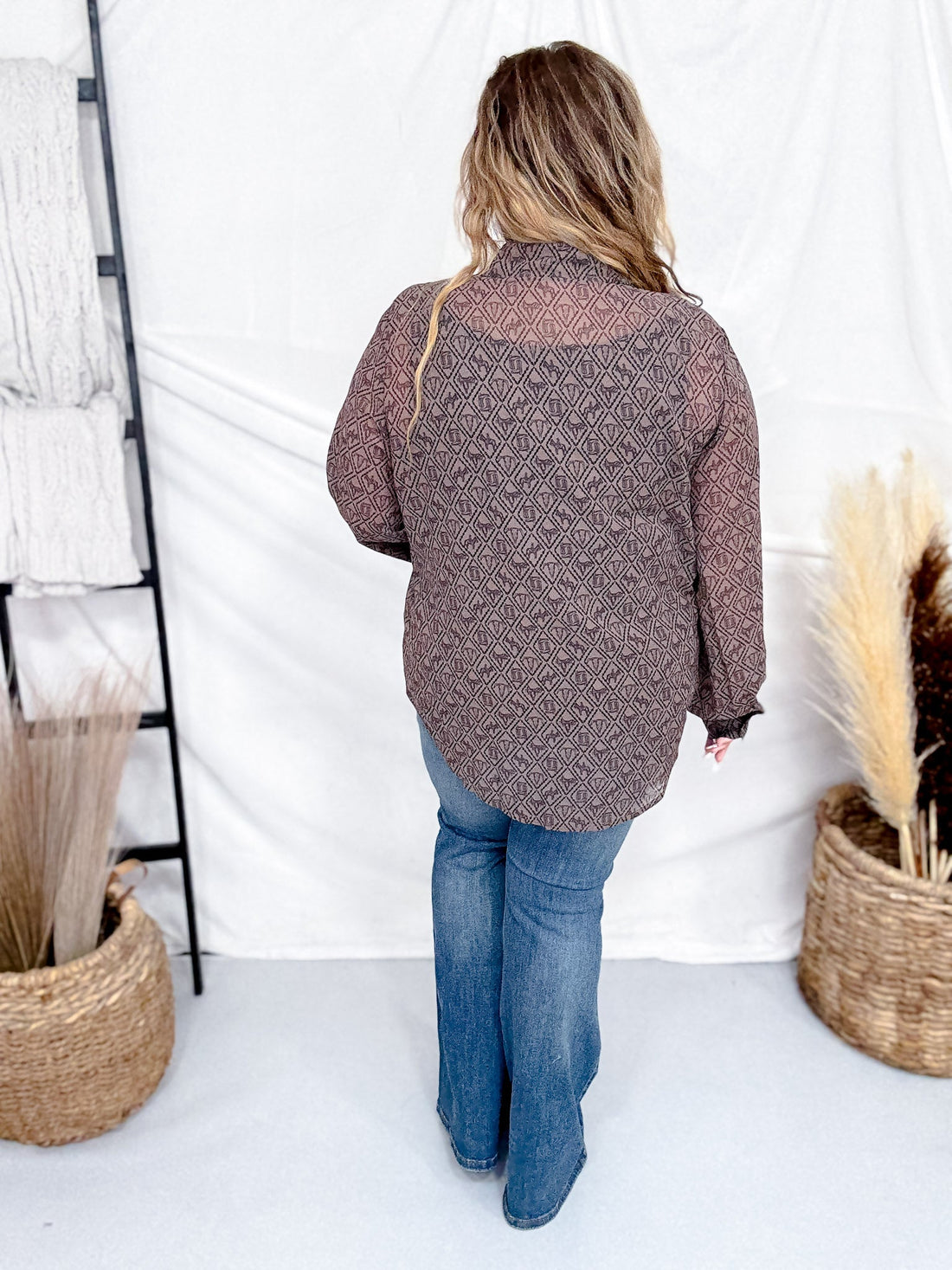 Badlands Sheer Long Sleeve Button Down Top - Whiskey Skies - 2 FLY CO.
