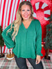 Balloon Sleeve Green V - Neck Top - Whiskey Skies - SEW IN LOVE