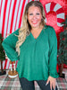 Balloon Sleeve Green V - Neck Top - Whiskey Skies - SEW IN LOVE