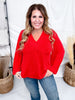 Balloon Sleeve Red V - Neck Top - Whiskey Skies - SEW IN LOVE