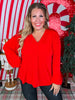 Balloon Sleeve Red V - Neck Top - Whiskey Skies - SEW IN LOVE