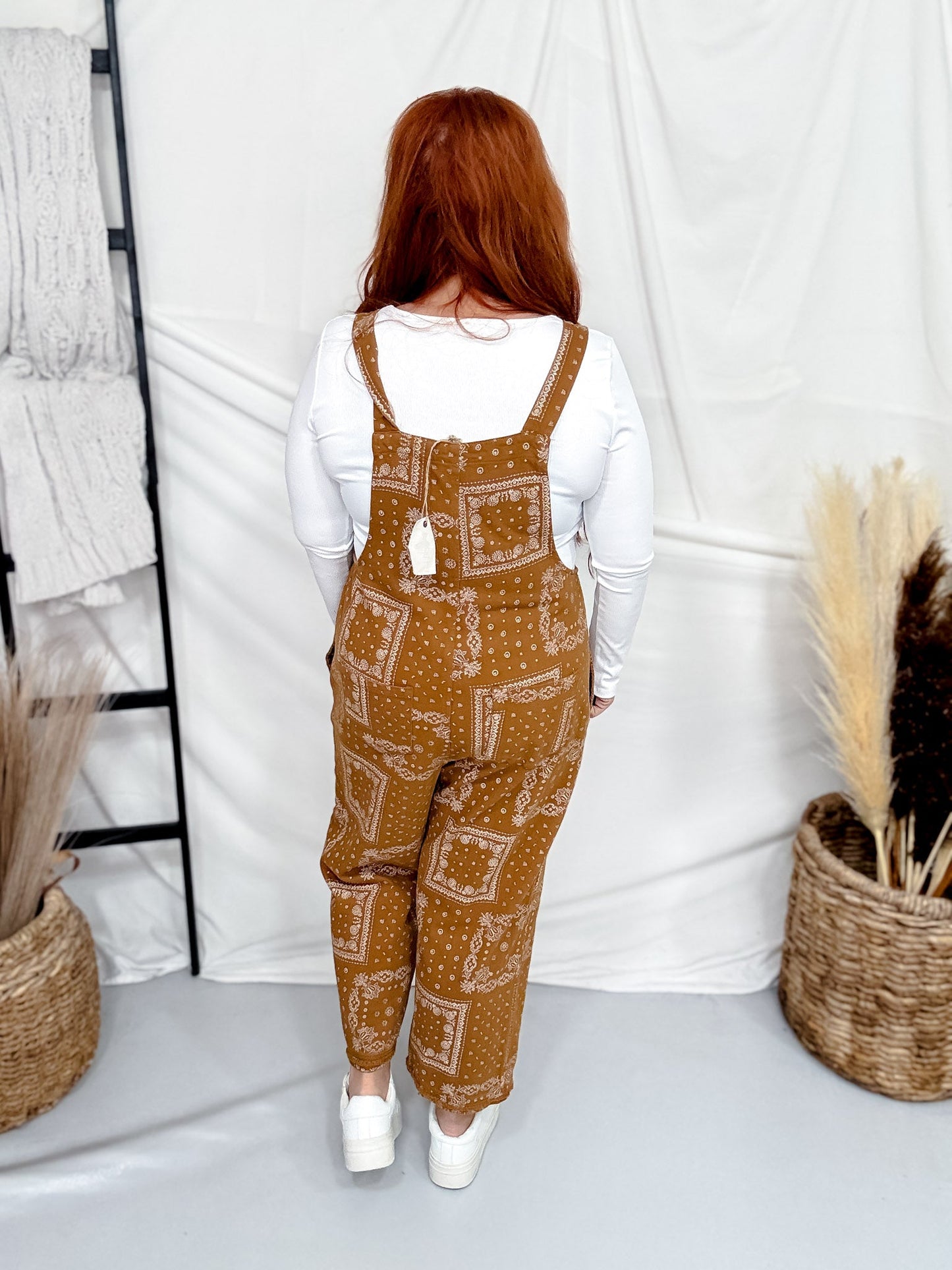 Bandana Print Camel Brown Twill Overalls - Whiskey Skies - EASEL
