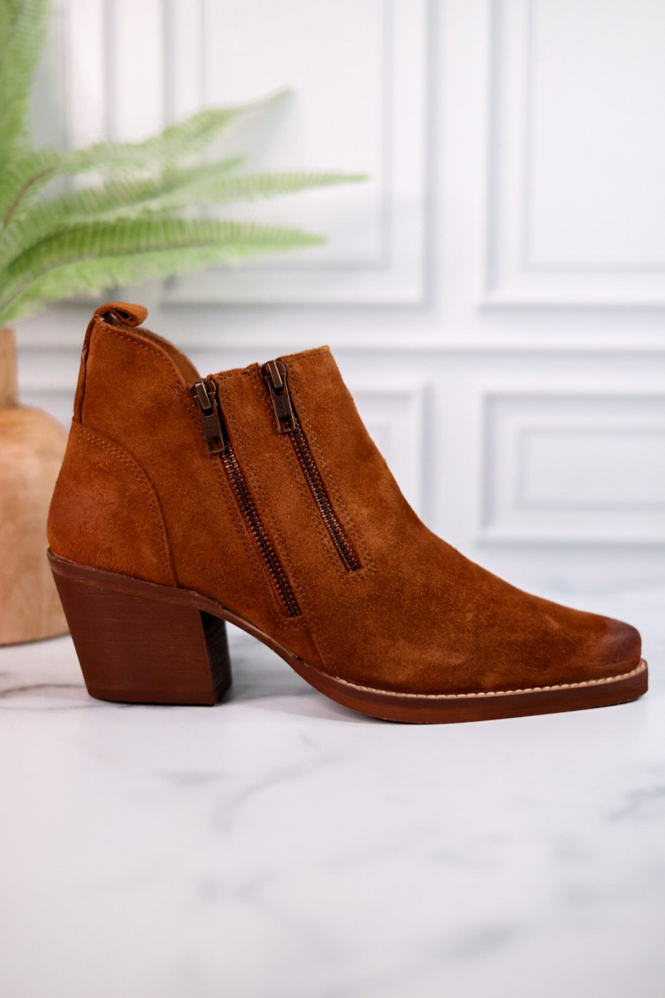 Bandit Suede Ankle Booties with Double Zippers - Whiskey Skies - VERY VOLATILE