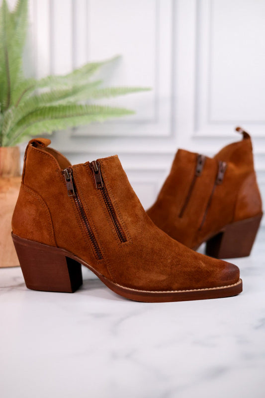 Bandit Suede Ankle Booties with Double Zippers - Whiskey Skies - VERY VOLATILE