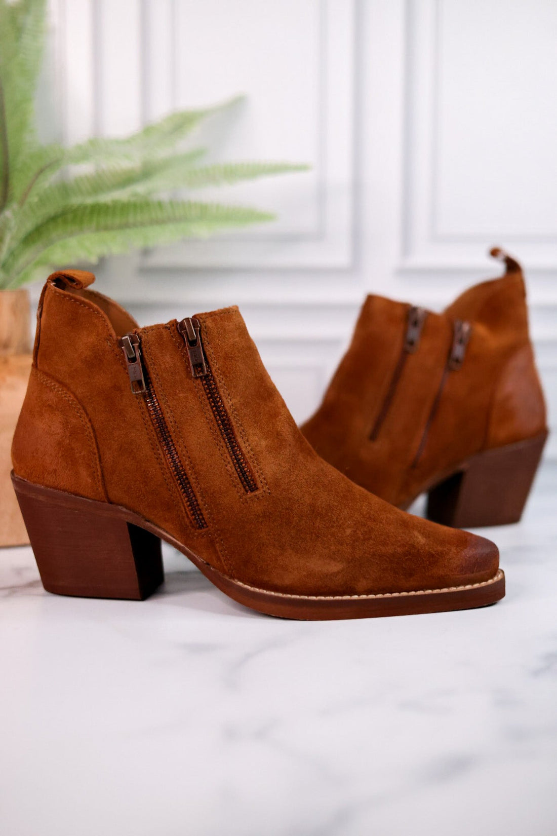 Bandit Suede Ankle Booties with Double Zippers - Whiskey Skies - VERY VOLATILE