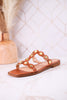 Beach What Sandals With Embellished Straps In Cognac - Whiskey Skies - CORKYS FOOTWEAR