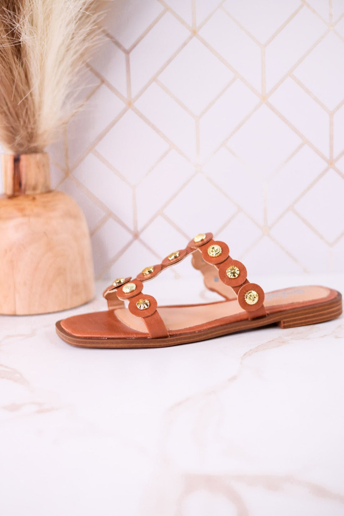 Beach What Sandals With Embellished Straps In Cognac - Whiskey Skies - CORKYS FOOTWEAR