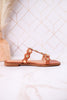 Beach What Sandals With Embellished Straps In Cognac - Whiskey Skies - CORKYS FOOTWEAR