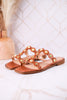 Beach What Sandals With Embellished Straps In Cognac - Whiskey Skies - CORKYS FOOTWEAR