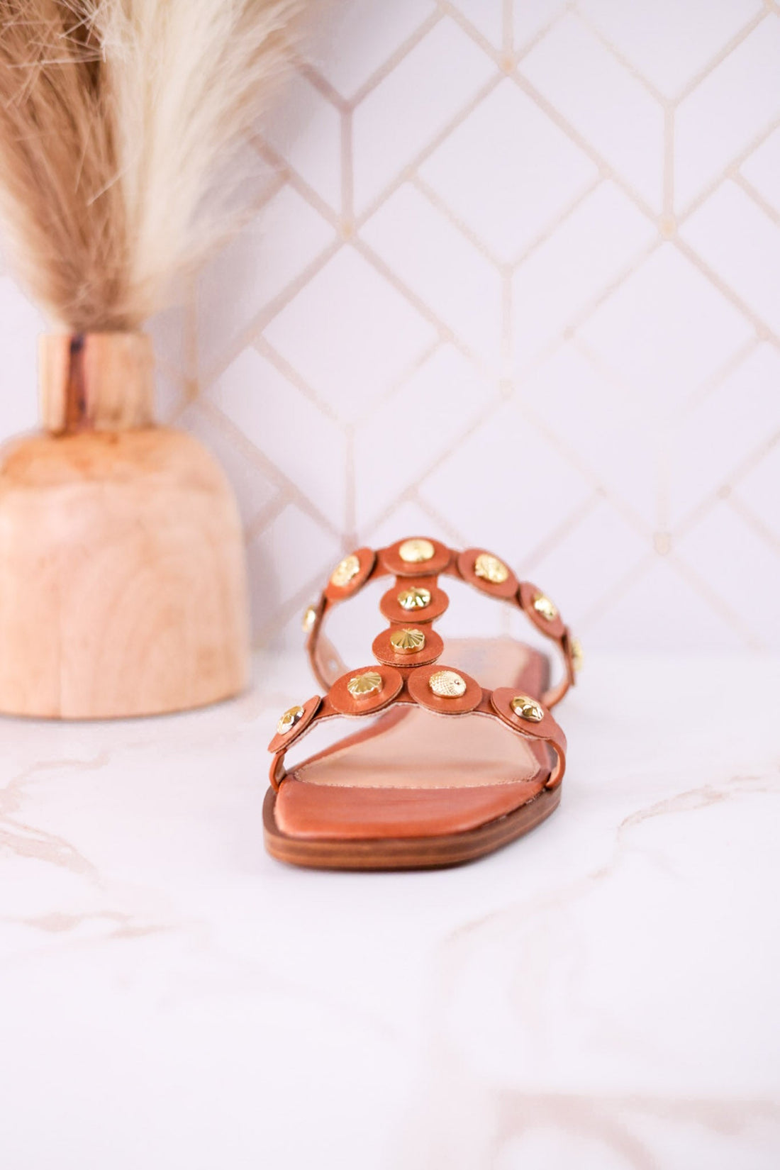 Beach What Sandals With Embellished Straps In Cognac - Whiskey Skies - CORKYS FOOTWEAR